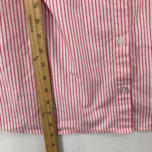 Quacker Factory Top sz 1X Pink White Striped Embroidered Short Sleeve Button Up - Picture 5 of 9